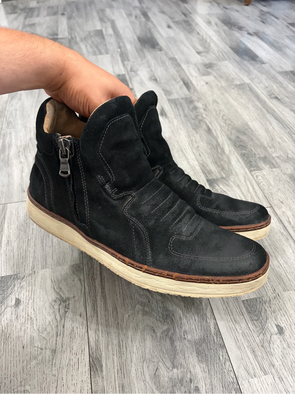 John Varvatos Barrett Black Suede High-Top Zip Sneakers